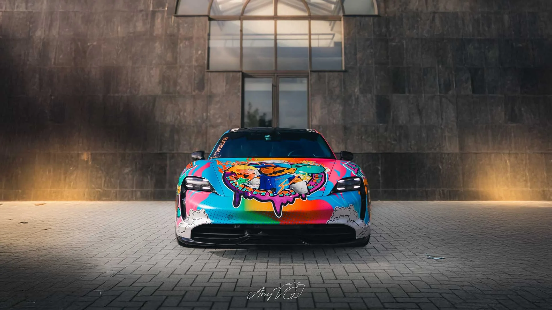 Porsche Taycan colorful custom livery wrap by Frank Ricci Design × Wrap My Ride